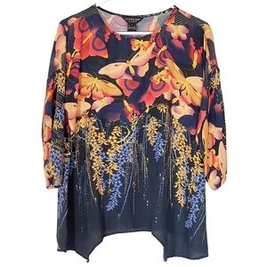 1003 * Citron Santa Monica 100% Silk Butterfly Print Blouse Lightweight Size S